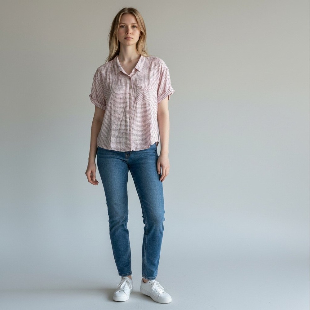 McGuire Button Down Shirt Pink Short‎ Casual  Linen Blend Summer Lightweight